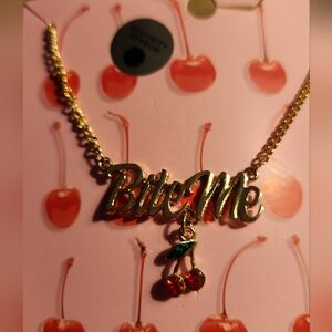 Gold 'Bite Me' Necklace with Cherry Charm